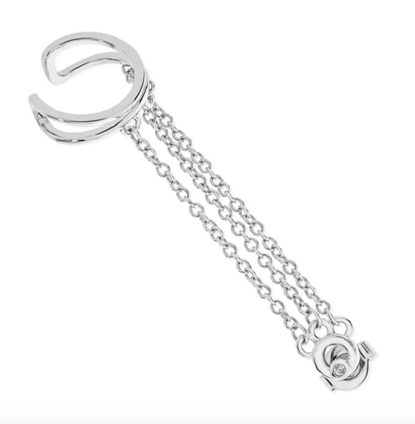 Lucy Q Silver Art Deco Cuff & Stud with Chain