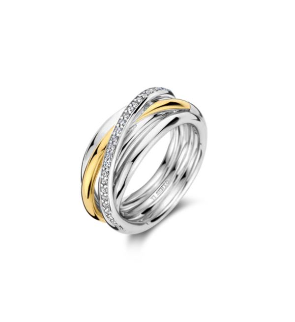 Ti Sento Mixed Metal Zirconia Intertwined Band Ring