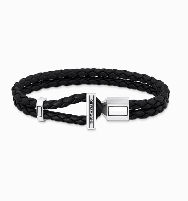 Thomas Sabo Silver Braided Black Leather Double Bracelet