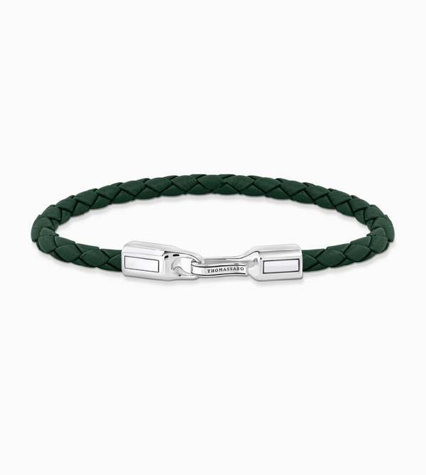 Thomas Sabo Silver Green Leather Bracelet 19cm
