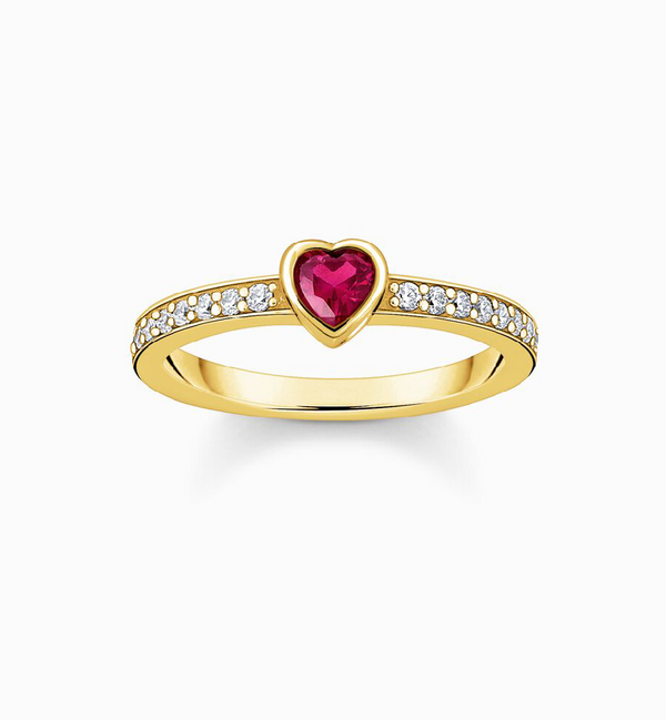 Thomas Sabo Gold Solitaire Red Heart Ring