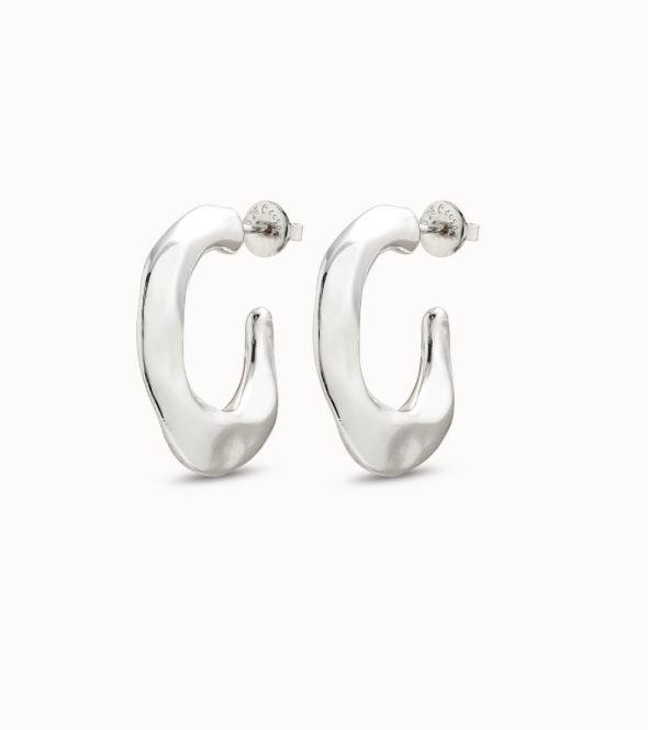 UNO de 50 Silver Flattened Banana Shaped Earrings