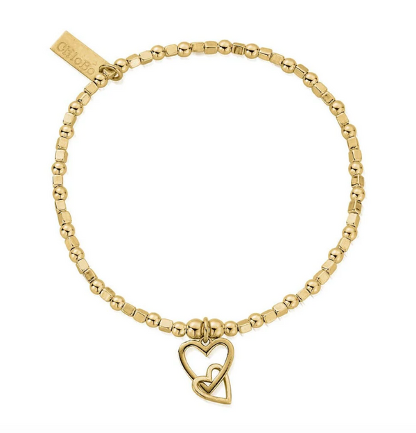 ChloBo Gold Mini Cube Interlocking Love Heart Bracelet