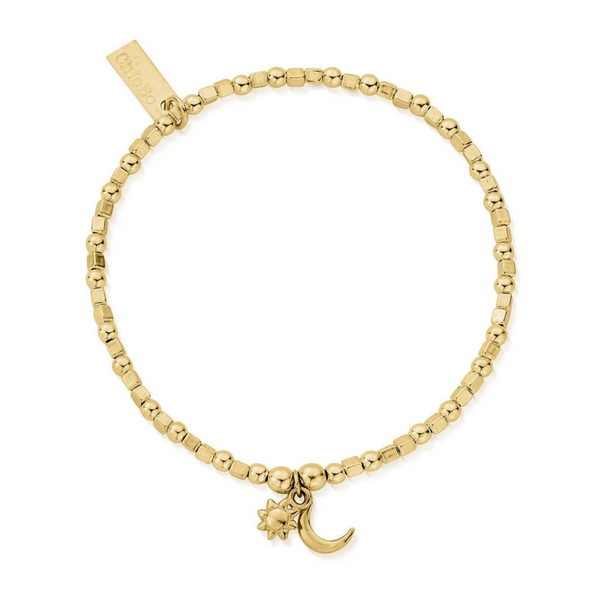 ChloBo Gold Mini Dainty Moon & Sun Charm Bracelet