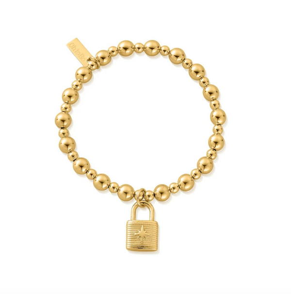 ChloBo Gold Mini Small Ball Padlock Bracelet