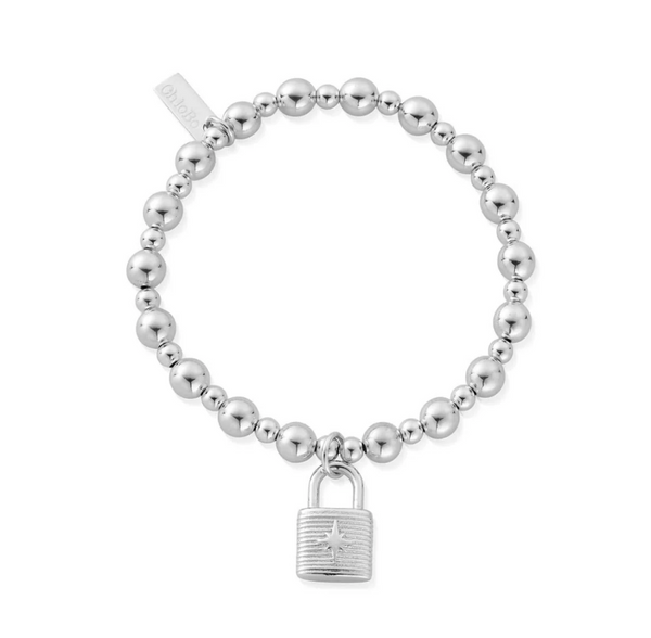 ChloBo Silver Mini Small Ball Padlock Bracelet