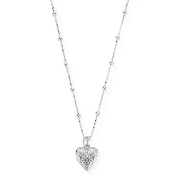 ChloBo Silver Bobble Chain Decorated Heart Necklace