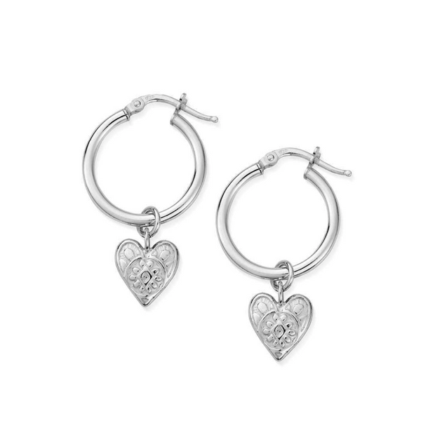 ChloBo Silver Decorated Heart Hoop Earrings