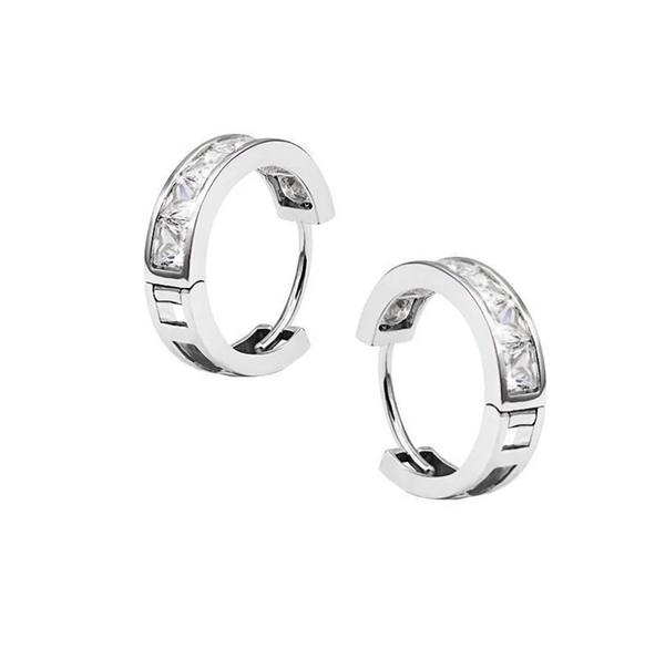 Carat London Silver Waverly Princess Bezel Hoop Earrings