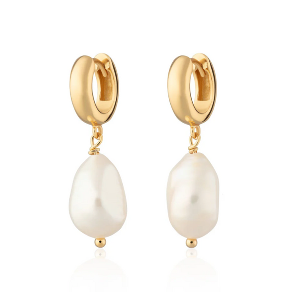 Scream Pretty Gold Baroque Pearl Huggie Hoop Earrings