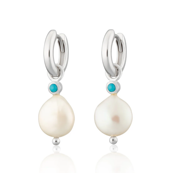 Scream Pretty Pearl and Turquoise Charm Hoop Earrings