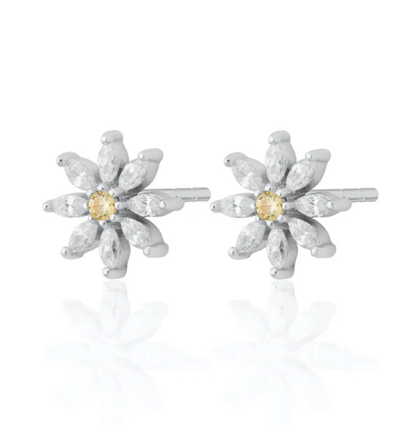 Scream Pretty Silver Sparkling Flower Stud Earrings