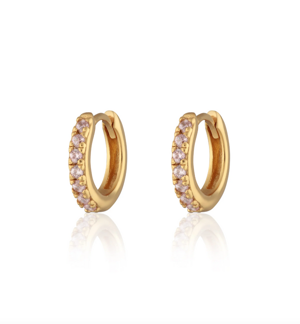 Scream Pretty Small Gold Huggie Earrings with Pink Stones