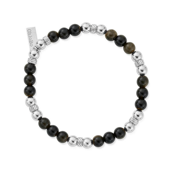 ChloBo Men's Golden Obsidian Triple Ball Bracelet