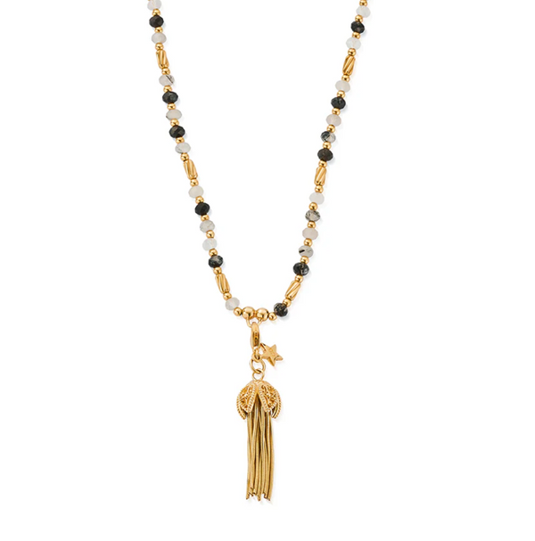 ChloBo Gold Tassel Of Joy Black Rutilated Quartz Necklace