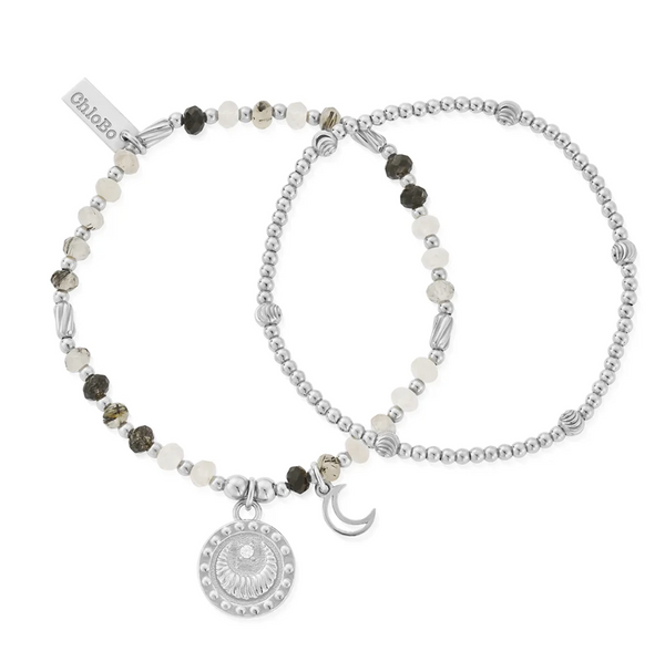 ChloBo Silver Rising Woman Black Rutilated Quartz Set of Two Bracelets