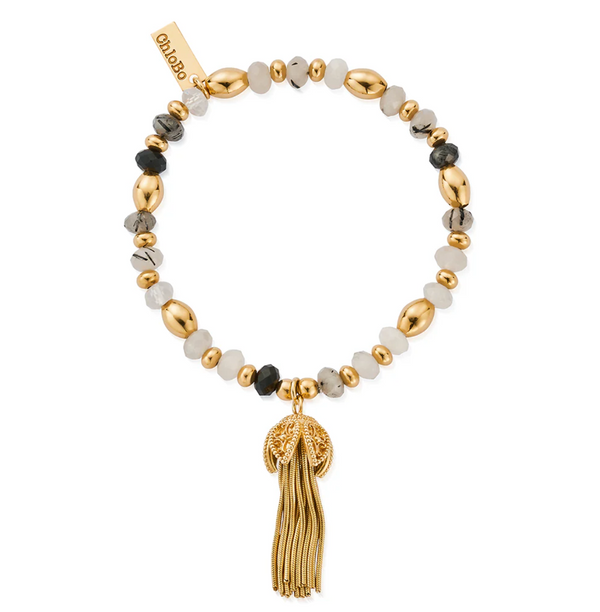 ChloBo Gold Tassel Of Joy Black Rutilated Quartz Bracelet