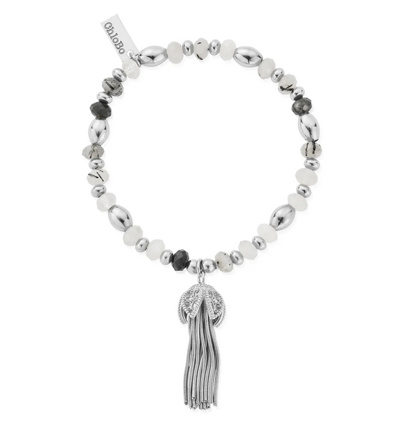 ChloBo Silver Tassel Of Joy Black Rutilated Quartz Bracelet