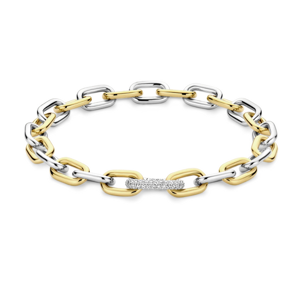Ti Sento Mixed Metal Zirconia Chain Link Bracelet