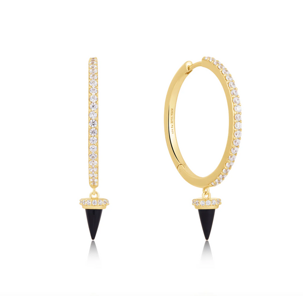 Ania Haie Gold Black Agate Drop Hoop Earrings