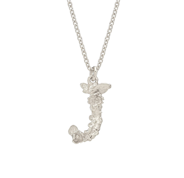 Alex Monroe Silver Floral Letter J Necklace