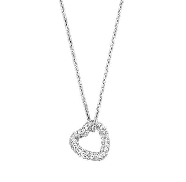 Ti Sento Silver Pave Heart Necklace