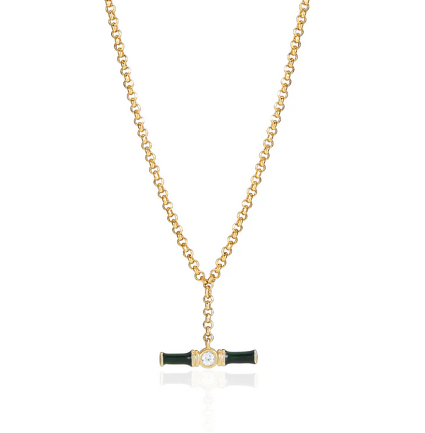Laura Vann Dyllan Green Enamel Small T-Bar Necklace