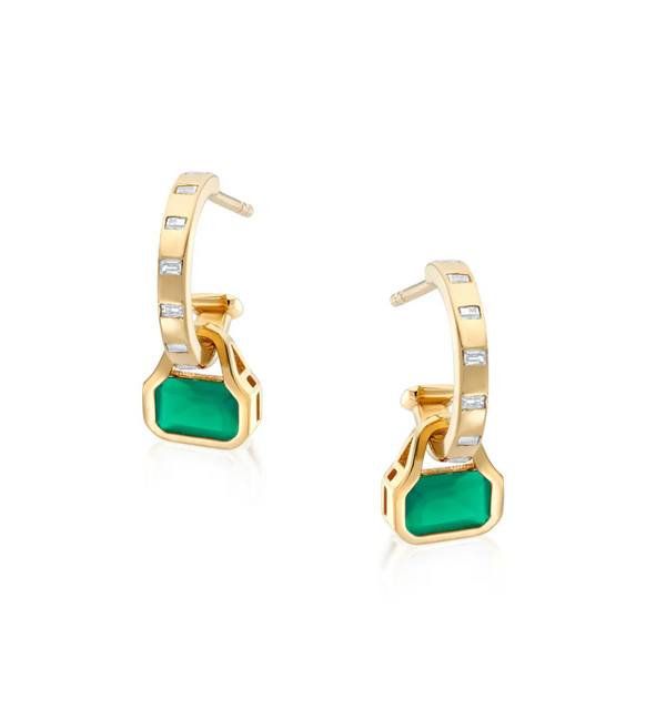 Laura Vann May - Green Agate Baguette Cut Hoop Earrings