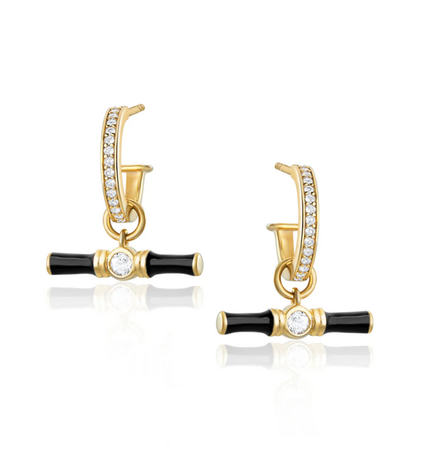 Laura Vann Dyllan Black Enamel T-Bar Hoop Earrings