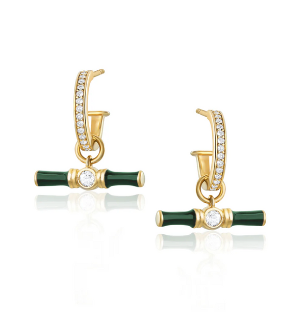 Laura Vann Dyllan Green Enamel T-Bar Hoop Earrings
