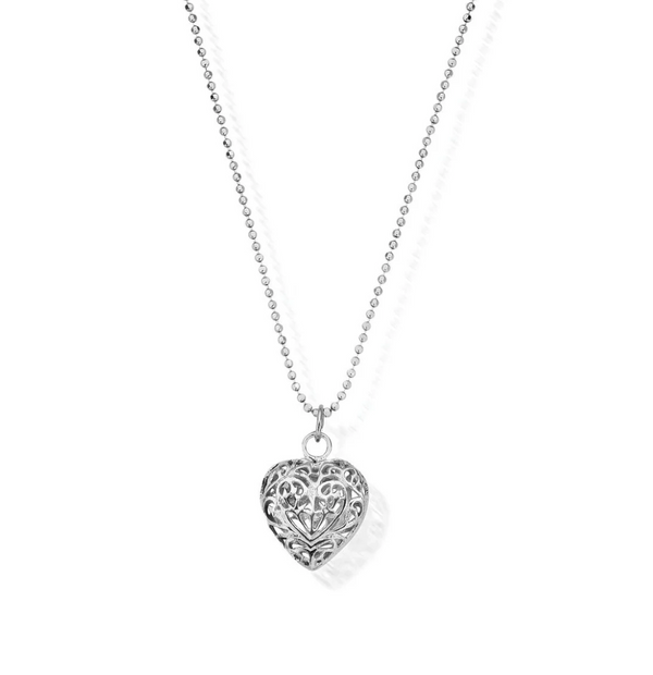 ChloBo Silver Diamond Cut Chain With Filigree Heart Pendant Necklace