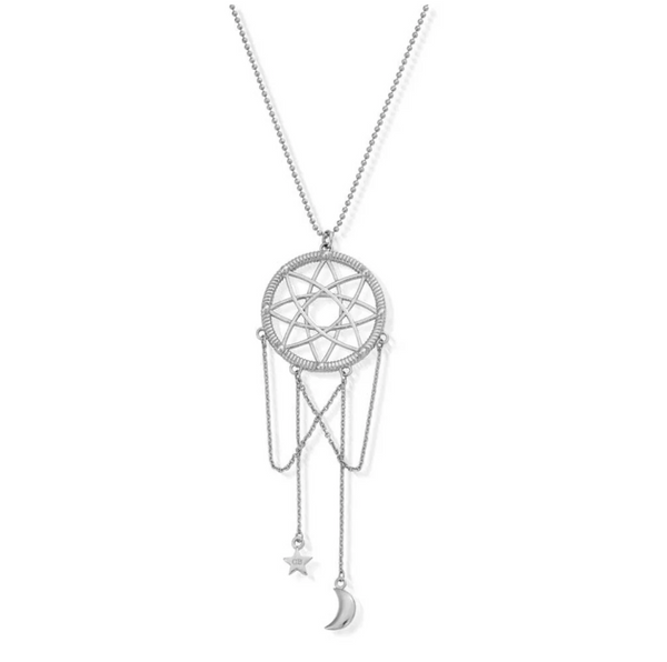 ChloBo Silver Diamond Cut Chain With Dream Catcher Pendant Necklace