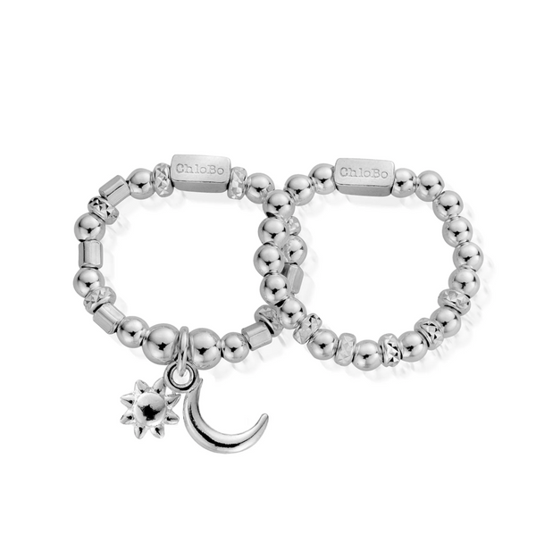 ChloBo Silver Moon & Sun Set Of Two Medium Rings