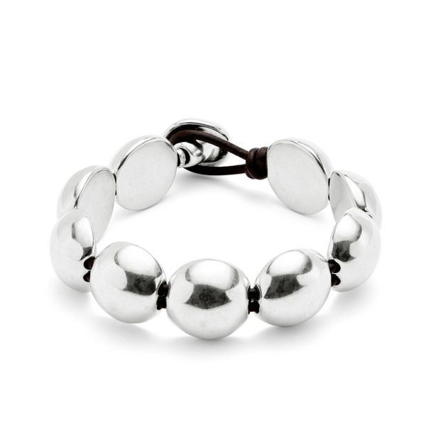 UNO de 50 Silver Bead Leather Ser Intrepida Bracelet