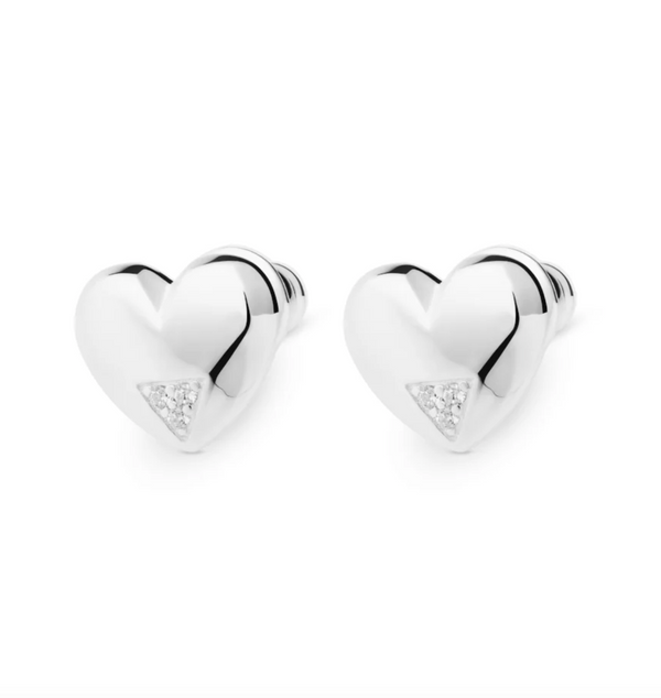 Toolally Silver Zirconia Art Deco Hearts Stud Earrings