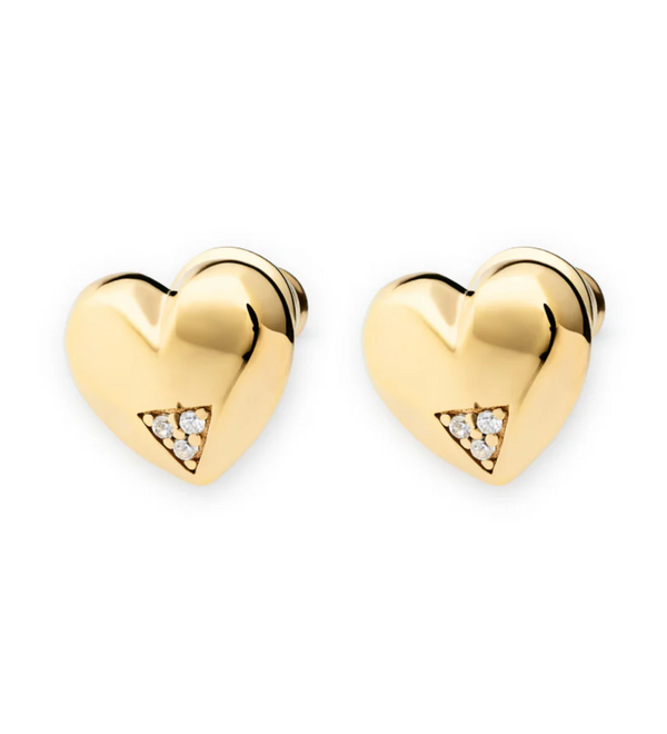 Toolally Gold Zirconia Art Deco Hearts Stud Earrings