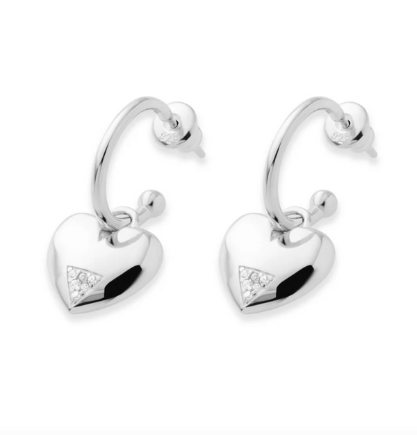 Toolally Silver Zirconia Art Deco Hearts Hoop Earrings