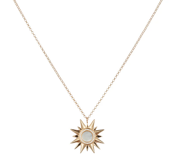 Toolally White Mother of Pearl Sunburst Pendant Necklace