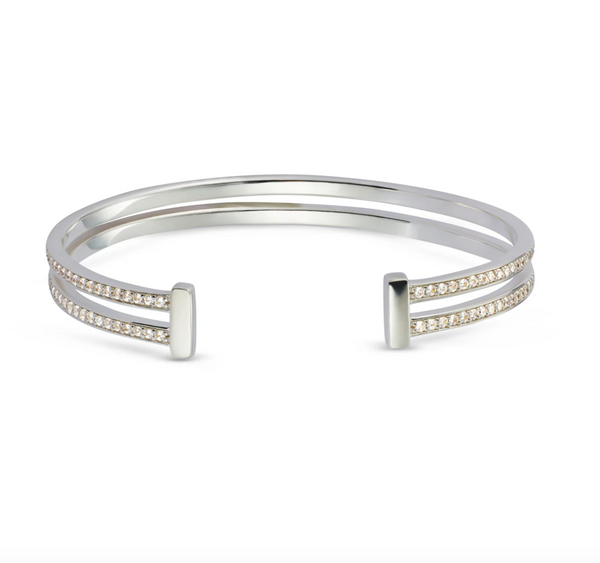 Toolally Silver Zirconia Double Hoop Cuff Bracelet