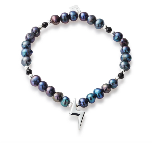 Toolally Silver Pearl Onyx Bolt Bracelet