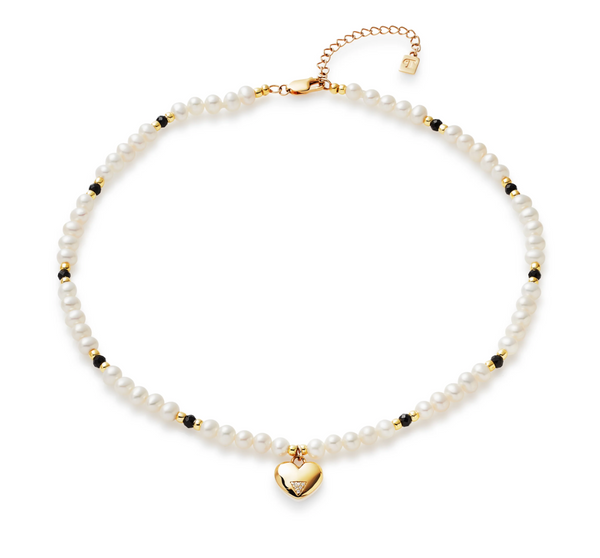 Toolally Pearl Onyx Heart Choker