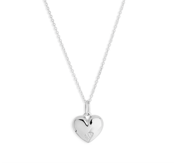 Toolally Silver Zirconia Art Deco Heart Pendant Necklace