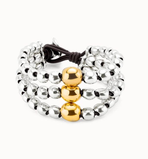 UNO de 50 Silver Three Strand Beaded Leather Bracelet