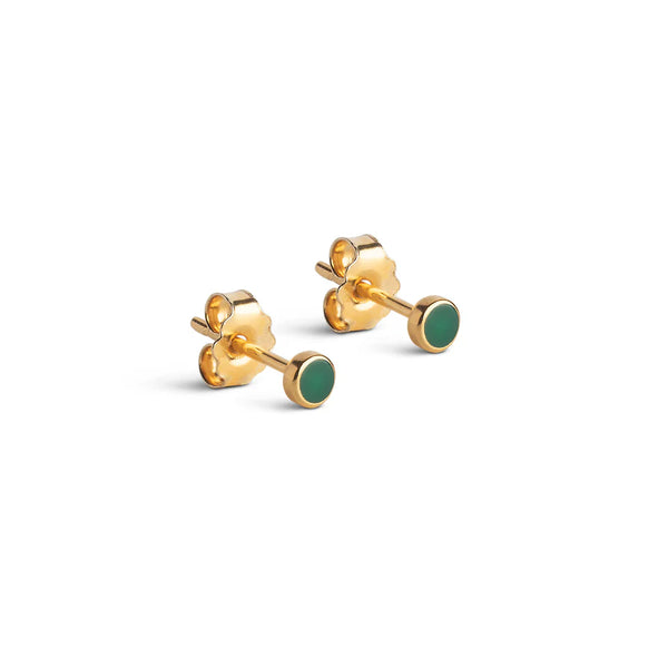 ENAMEL Copenhagen Gold Petrol Green Enamel Dot Stud Earring