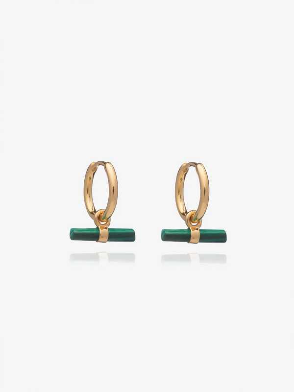 Rachel Jackson Gold Mini Malachite T-Bar Huggie Hoops