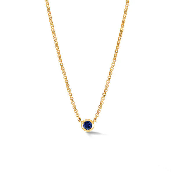 Dower & Hall Gold Blue Sapphire Round Dewdrop Pendant Necklace