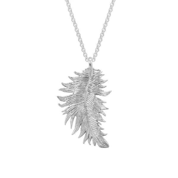 Dower & Hall Silver Large Feather Pendant Necklace