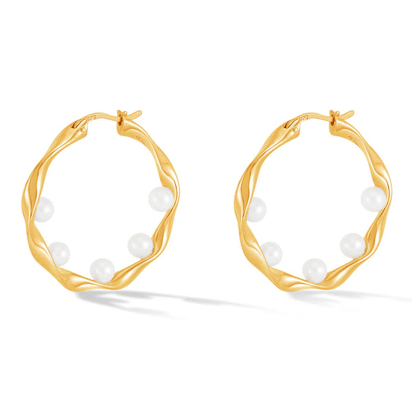 Dower & Hall Gold Waterfall Baroque Pearl Hoop Earrings